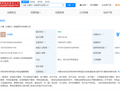 大唐新能源內蒙古布局新能源，新公司注冊資本高達10億