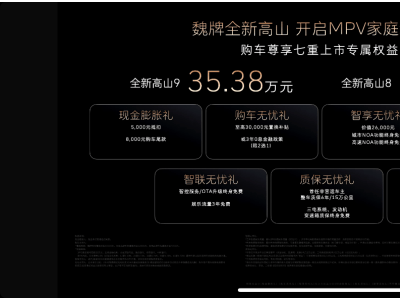 魏牌高山MPV上市，主打家庭出行，高山8/9售價30.98萬-35.38萬