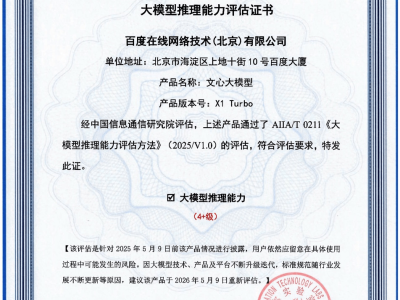 文心X1 Turbo大放異彩！信通院首批大模型推理能力評估獲最高等級