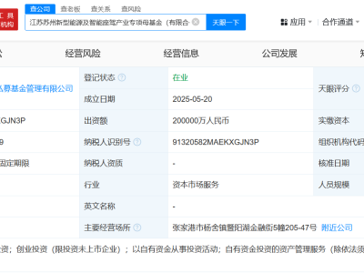 蘇州同日成立2只規模20億產業專項母基金 蘇州新型能源及智能座駕產業專項母基金成立 出資額共20億