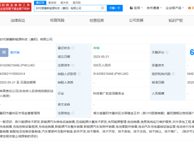 寧德時代襄陽布局新能源，新公司注冊資本達500萬