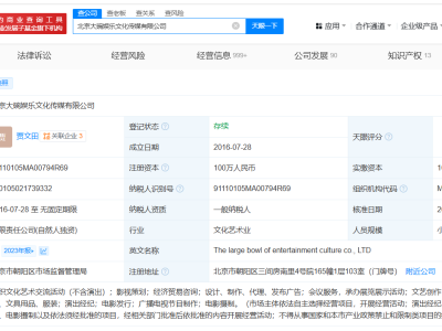 賈玲成大碗娛樂唯一股東，全資控股引關注