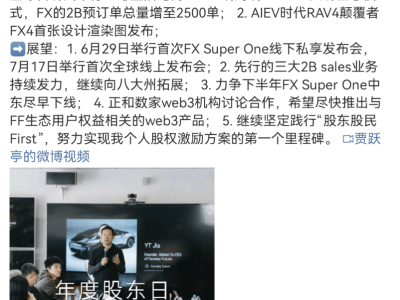 FFAI年度股東日成果豐碩：FX Super One獲600臺大單，未來規劃引人期待