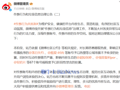 微博重拳出擊惡意蹭熱度，67個違規(guī)賬號遭禁言！