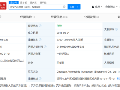 長(zhǎng)安汽車深圳投資公司增資至8.76億 增幅約268%