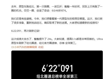 SU7 Ultra原型車刷新紐北記錄 雷軍：這成績(jī)太變態(tài)了