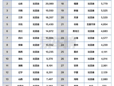 5月各省汽車銷冠品牌榜：比亞迪徹底封神 霸榜27省