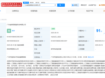 廣東省具身智能科技公司登記成立 注冊資本1.62億