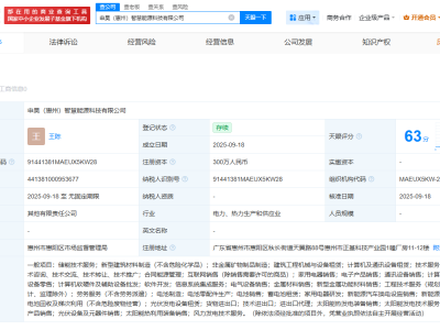 申昊科技等在惠州成立智慧能源科技公司  注冊(cè)資本300萬(wàn)
