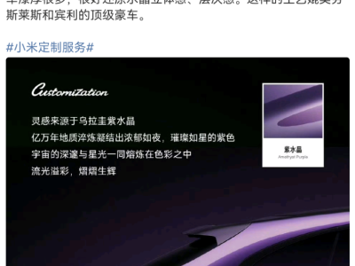 ?雷軍詳解小米YU7紫水晶定制色：50小時精拋工藝打造澄澈紫調(diào)與流動光影?