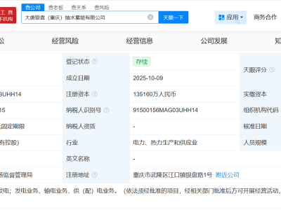 大唐發電等在重慶成立抽水蓄能公司 注冊資本約13.5億
