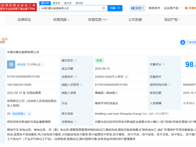 中煤內(nèi)蒙古能源公司增資至約20.5億 增幅約105%
