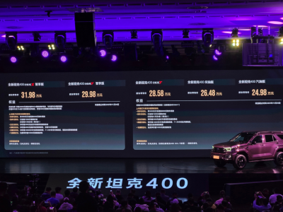 全新坦克400正式登場，24.98萬起售，四款動力滿足多元需求！