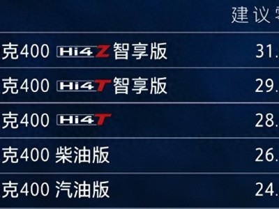 坦克全新400攜5款車型登場(chǎng)，24.98萬起售，外觀內(nèi)飾動(dòng)力全面升級(jí)