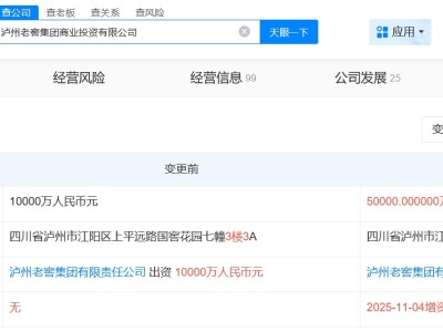 瀘州老窖集團商業投資公司增資至5億