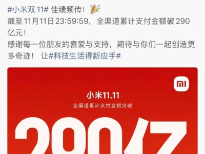 小米“雙十一”全渠道支付破290億,雷軍發文致謝消費者