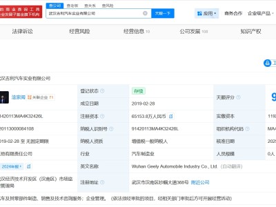 武漢吉利汽車實業公司增資至6.5億 增幅約450%