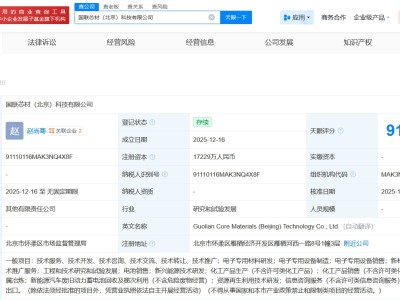 寧德時代等成立國聯芯材科技公司 注冊資本約1.7億