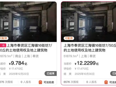 上海奉賢富力萬達廣場二次流拍：停工四年，五六折拍賣仍無人問津