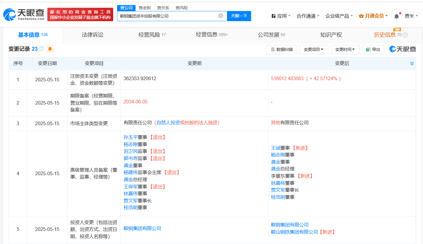 公司工商信息變更截圖