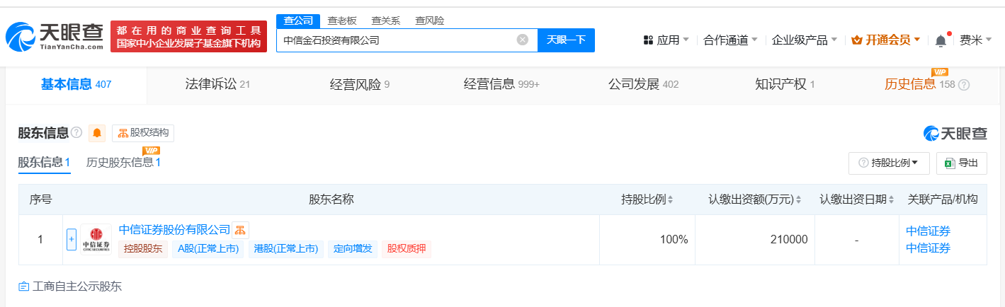 中信金石投資有限公司經營范圍