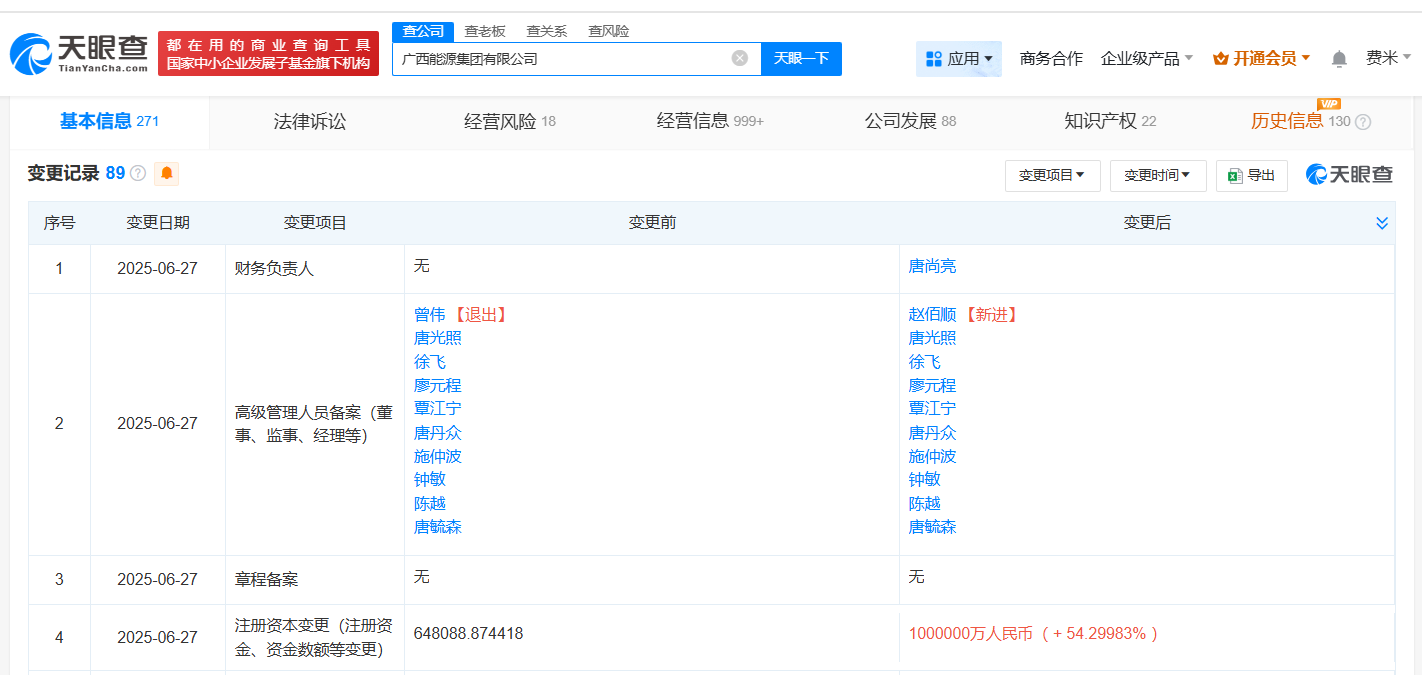 廣西能源集團有限公司工商變更詳情